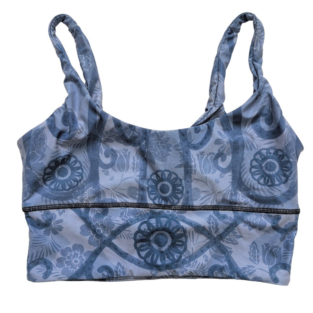 Yoga Democracy Blue‎ Floral Print Racerback Crop Sports Bra Top Size M Pilates